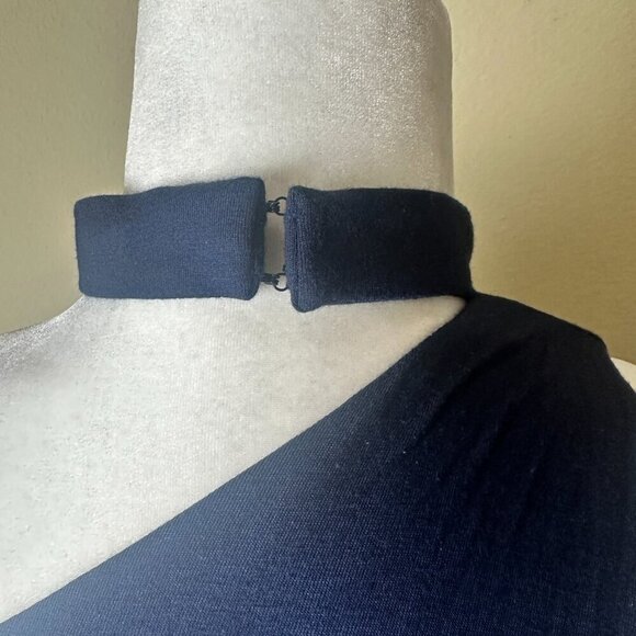 BAILEY 44 One Shoulder Neck Detail Navy Sheath Dress Size Medium Knit - Picture 10 of 11